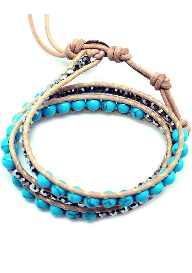 LA Style Rush Single Multi Beaded Wrap Bracelet In Turquoise 4 LA Style Rush Single Multi Beaded Wrap Bracelet In Turquoise
