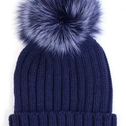 LA Style Rush The Great Fantastic Pom Knit Beanie In Navy