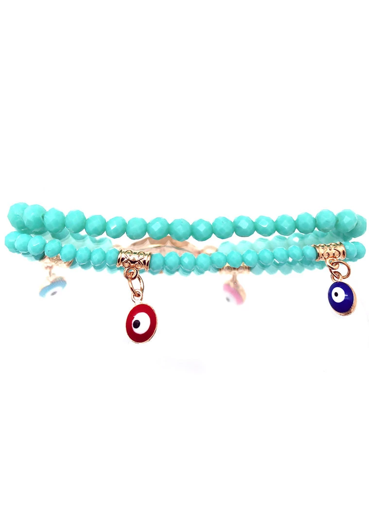 LASR Accessories Crystal Evil Eye Beaded Bracelet Set In Turquoise 4 LASR Accessories Crystal Evil Eye Beaded Bracelet Set In Turquoise