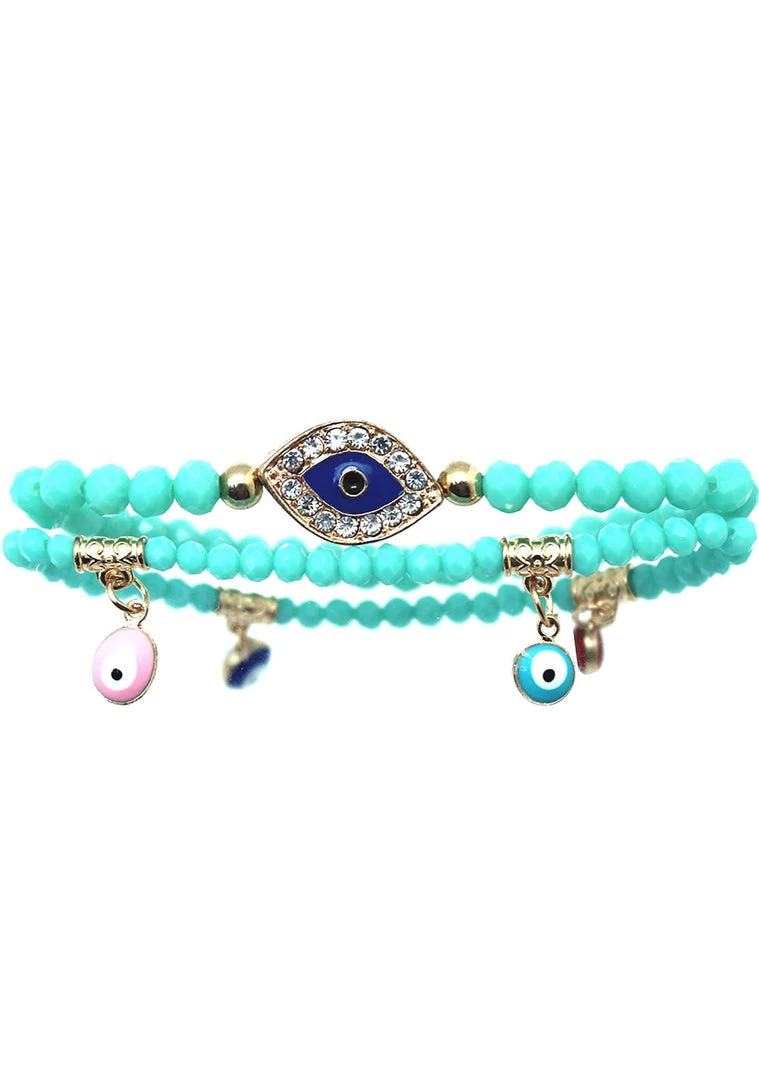 LASR Accessories Crystal Evil Eye Beaded Bracelet Set In Turquoise 3 LASR Accessories Crystal Evil Eye Beaded Bracelet Set In Turquoise
