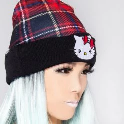 BIOWORLD X Hello Kitty Plaid Punk Pom Beanie