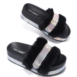 Cape Robbin The Great Fantastic Posh Life Faux Fur Rhinestone Platform Sandals