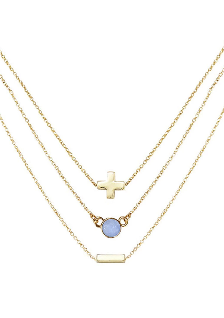 Charged Serenity Blue Agate Delicate Chain Necklace Set 3 Charged Serenity Blue Agate Delicate Chain Necklace Set