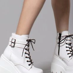 Demonia Shaker Platform Boots In White