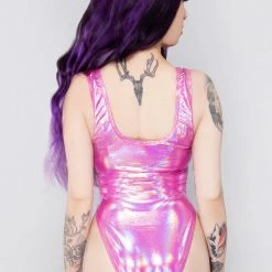 J Valentine Mad World Pink Spectrum Holographic Bodysuit