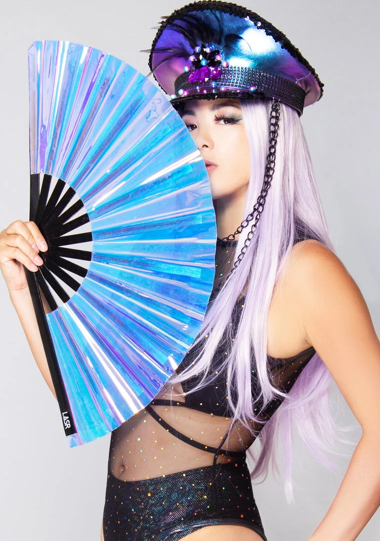 LASR Electric Storm Iridescent Fluid Rave Fan New 3 LASR Electric Storm Iridescent Fluid Rave Fan New