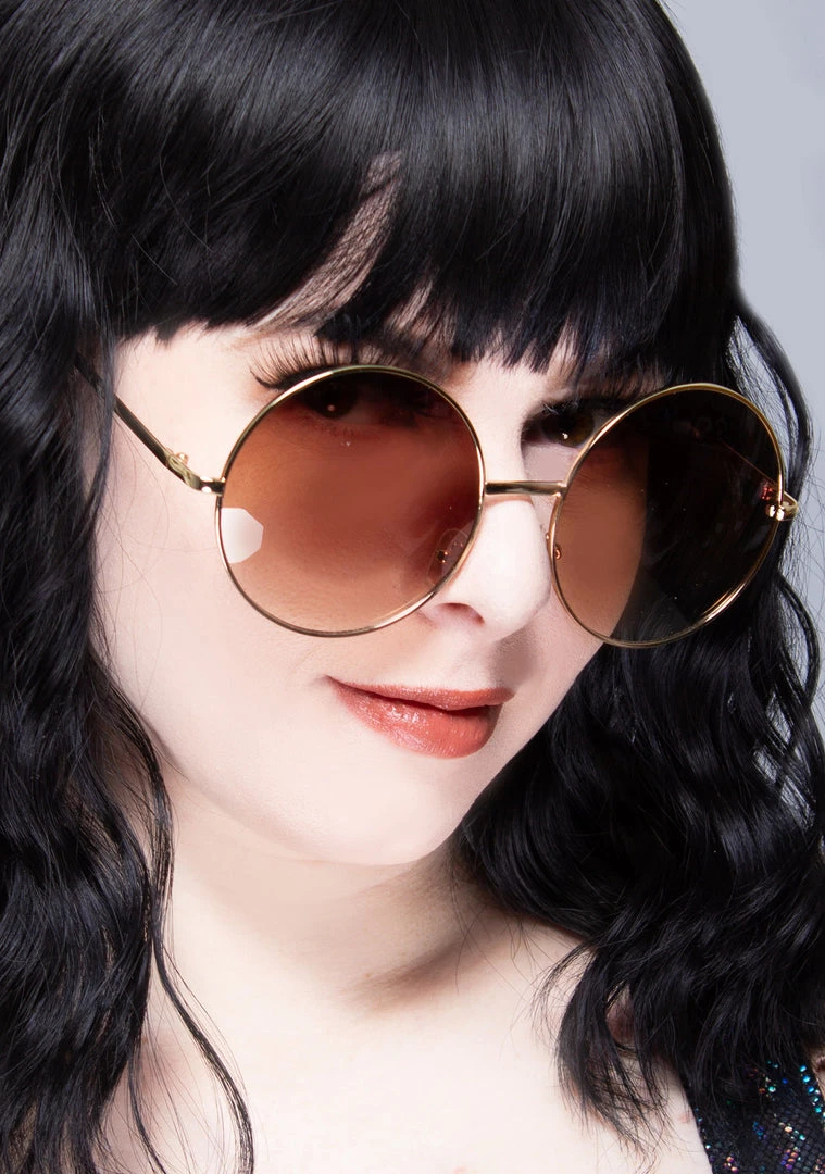 LASR Accessories Road Trip Round Sunglasses In Gold/Brown 3 LASR Accessories Road Trip Round Sunglasses In Gold/Brown