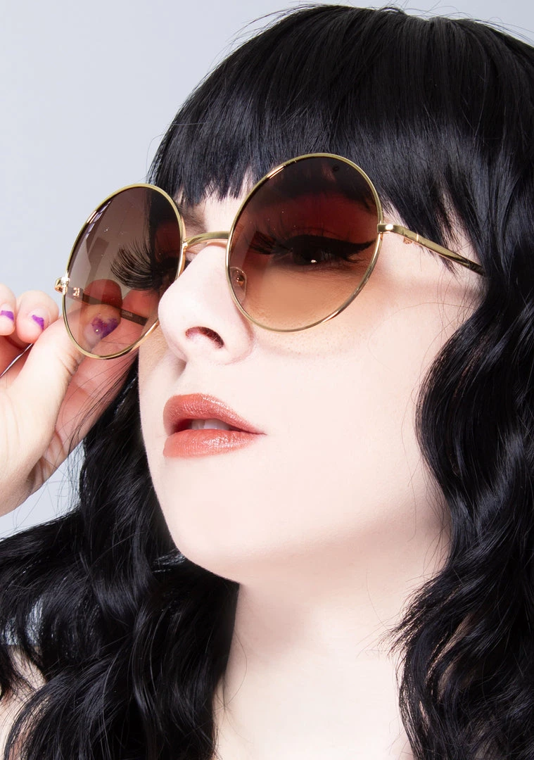 LASR Accessories Road Trip Round Sunglasses In Gold/Brown 4 LASR Accessories Road Trip Round Sunglasses In Gold/Brown