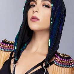 LASR Nocturnal Groove Sequin Hood In Green Black The Raven