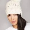 LA Style Rush Pom Knit Beanie In Ivory 2 LA Style Rush Pom Knit Beanie In Ivory