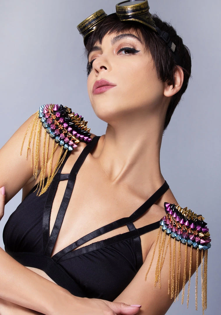 LASR Accessories Rainbow Rebellion Studded 2PC Shoulder Pad Set