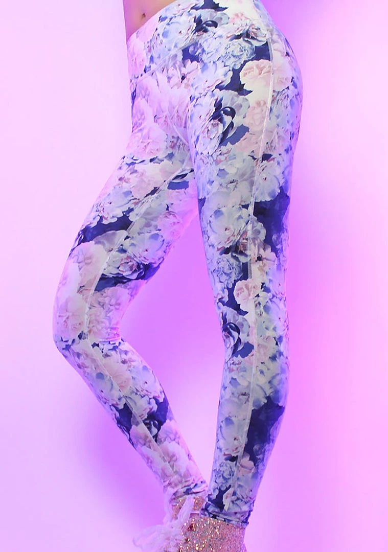 LA Style Rush La Vida Flor Leggings In Purple Floral Women's Festival 4 LA Style Rush La Vida Flor Leggings In Purple Floral Women's Festival