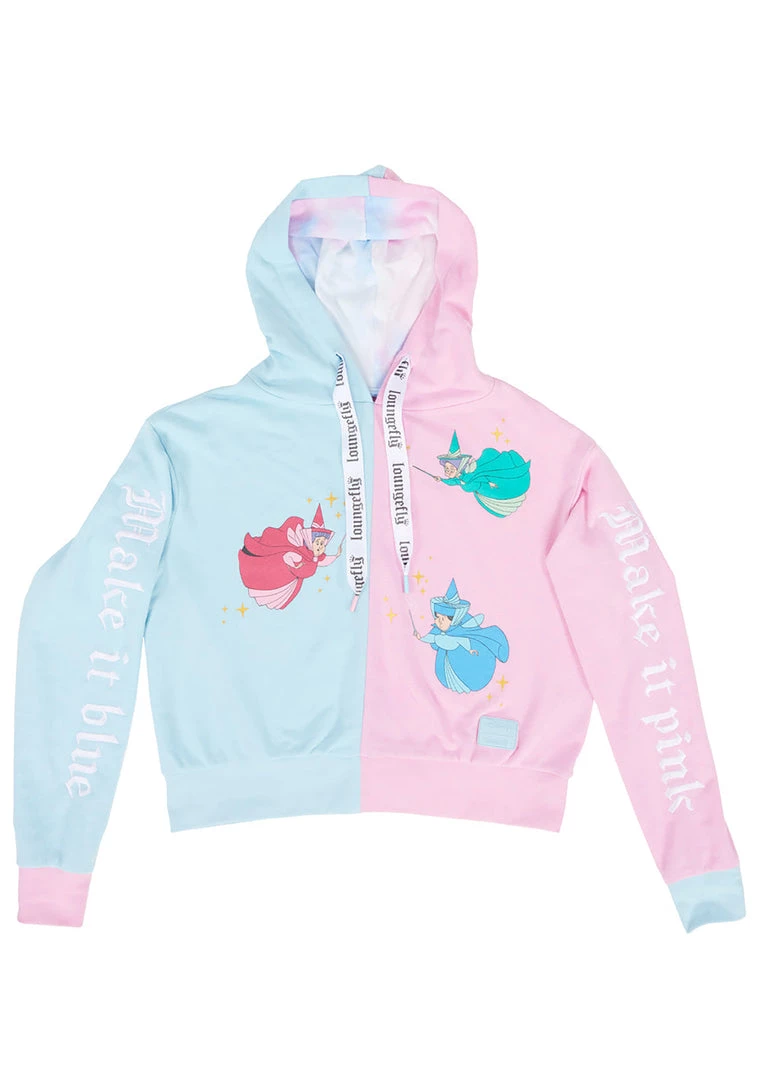 Loungefly Women's Festival X Disney Sleeping Beauty Make It Pink Blue Crop Hoodie 5 Loungefly Women's Festival X Disney Sleeping Beauty Make It Pink Blue Crop Hoodie