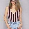 Motel Rocks Lalung Lycra Stripe Bodysuit In Pink/Black Women's Festival 1 Motel Rocks Lalung Lycra Stripe Bodysuit In Pink/Black Women's Festival