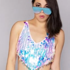 Motel Rocks Quartz Opal Unicorn Sequin Crop Top