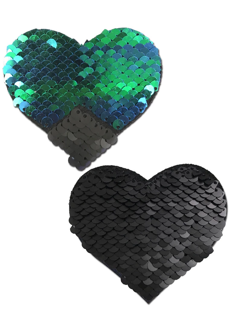 Pastease Accessories Love Color Changing Sequin Heart Nipple Pasties In Black/Opal