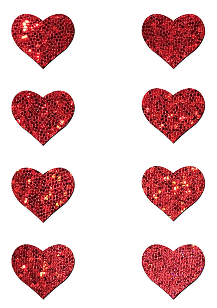 Pastease Accessories Body Minis Red Glitter Heart Nipple & Body Pasties 8PK Set