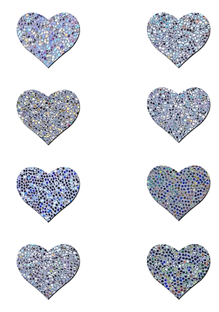 Pastease Body Minis Silver Glitter Heart Nipple & Body Pasties 8PK Set Accessories