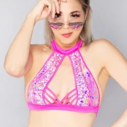 Roma Meta Babe Strappy Holographic Halter Top World Tour