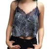 UNIQ Floral Lace Crop Tank Top In Navy Women's Festival