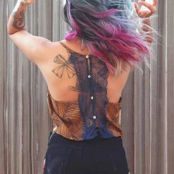 UNIQ Floral Lace Crop Tank Top In Camel Women's Festival