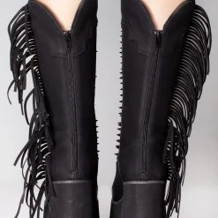 Y.R.U. World Tour Bad B Fringe Platform Boots In Black