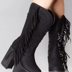Y.R.U. World Tour Bad B Fringe Platform Boots In Black
