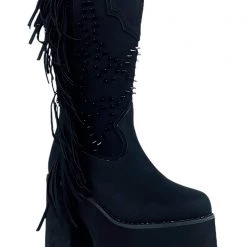 Y.R.U. World Tour Bad B Fringe Platform Boots In Black