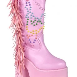 Y.R.U. World Tour Bad B Fringe Platform Boots In Pink Pastel 11 Y.R.U. World Tour Bad B Fringe Platform Boots In Pink Pastel