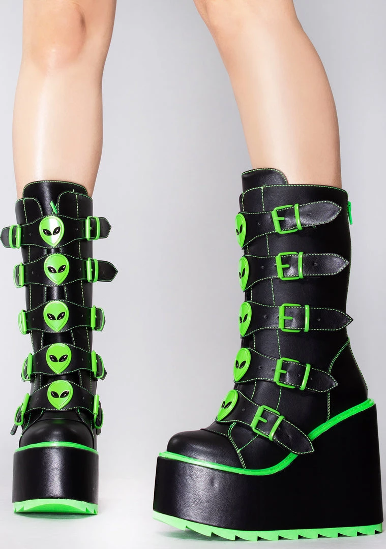 Y.R.U. Dune Alien Platform Boots In Black Green 3 Y.R.U. Dune Alien Platform Boots In Black Green