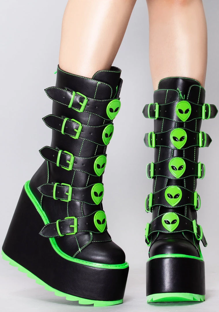 Y.R.U. Dune Alien Platform Boots In Black Green 4 Y.R.U. Dune Alien Platform Boots In Black Green