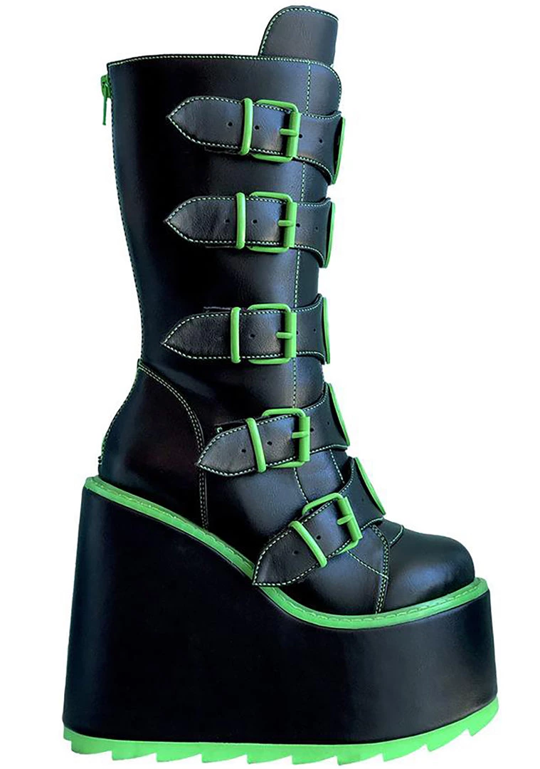 Y.R.U. Dune Alien Platform Boots In Black Green 7 Y.R.U. Dune Alien Platform Boots In Black Green
