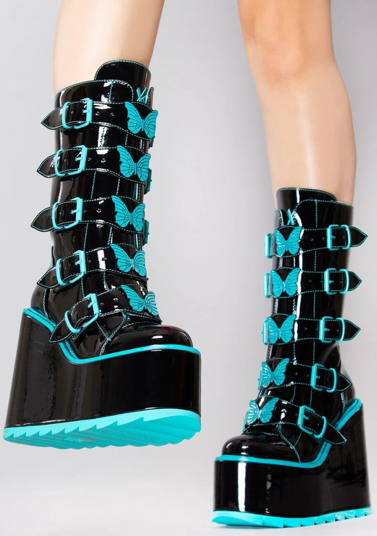 Y.R.U. Dune Butterfly Platform Boots In Black Teal 3 Y.R.U. Dune Butterfly Platform Boots In Black Teal