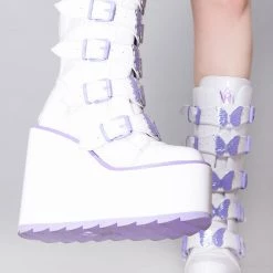 Y.R.U. Dune Butterfly Platform Boots In White Lavender New