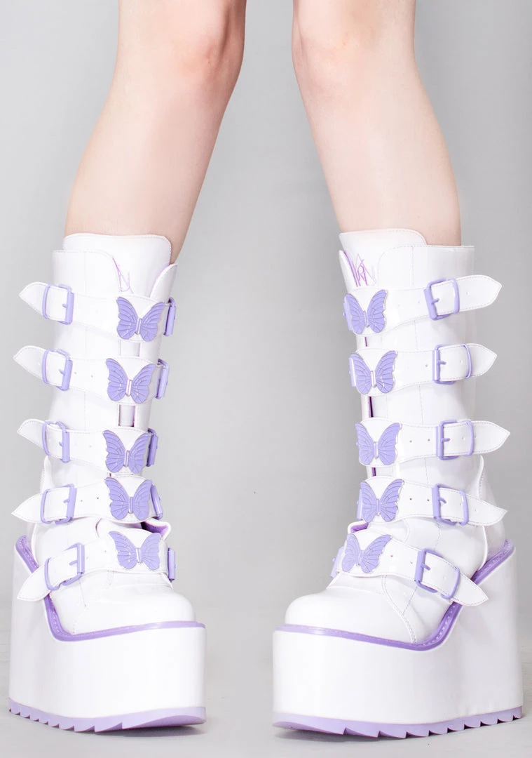 Y.R.U. Dune Butterfly Platform Boots In White Lavender New 3 Y.R.U. Dune Butterfly Platform Boots In White Lavender New