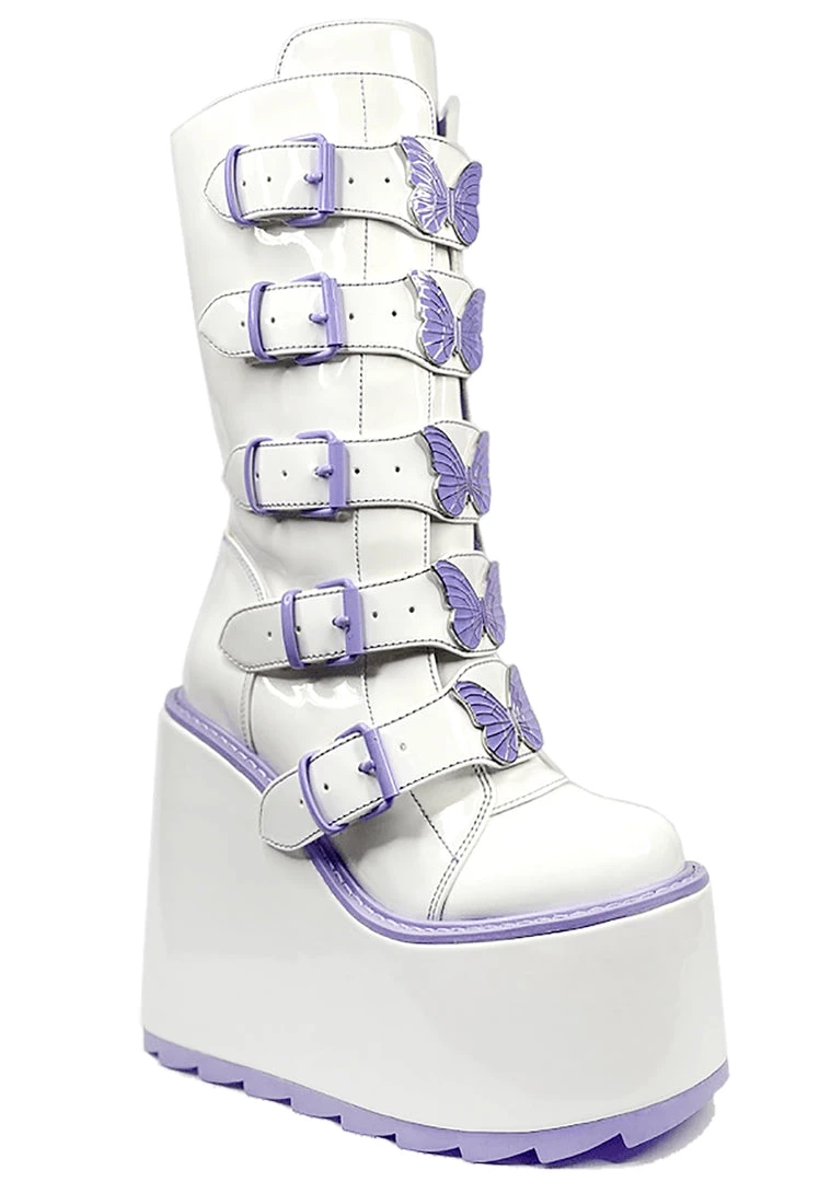 Y.R.U. Dune Butterfly Platform Boots In White Lavender New 6 Y.R.U. Dune Butterfly Platform Boots In White Lavender New