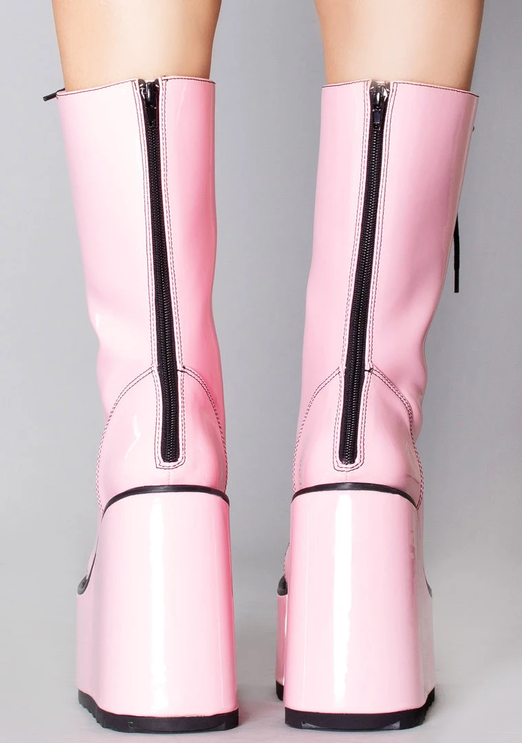 Y.R.U. Dune Lace Up Platform Boots In Pink Black Tea Room Cinema 5 Y.R.U. Dune Lace Up Platform Boots In Pink Black Tea Room Cinema