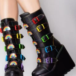 Y.R.U. Dune Rainbow Platform Boots In Black Shoes