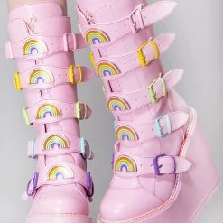 Y.R.U. Dune Rainbow Platform Boots In Pastel Pink