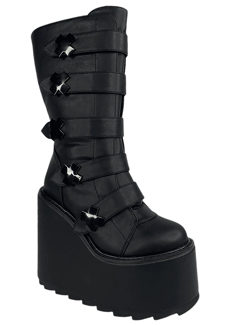 Y.R.U. Tea Room Cinema Dune Strapped X Platform Boots In Blackout 6 Y.R.U. Tea Room Cinema Dune Strapped X Platform Boots In Blackout