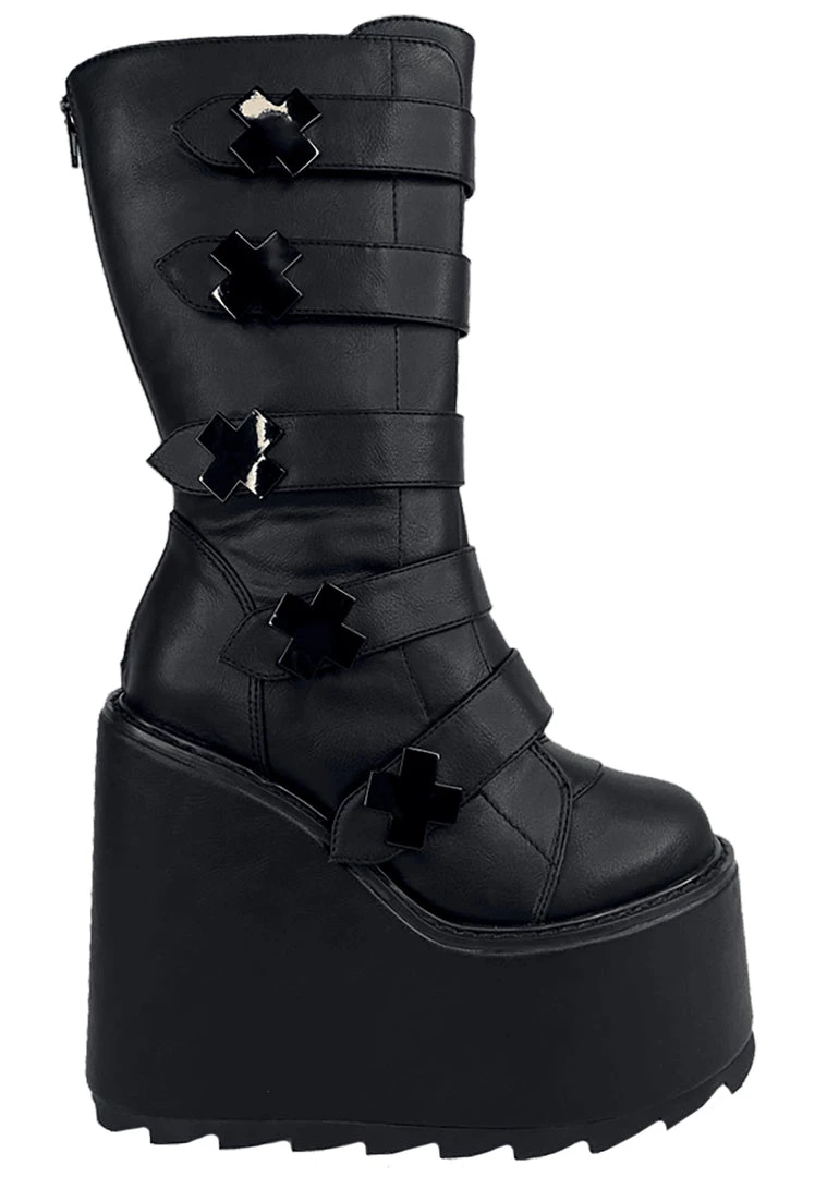 Y.R.U. Tea Room Cinema Dune Strapped X Platform Boots In Blackout 7 Y.R.U. Tea Room Cinema Dune Strapped X Platform Boots In Blackout