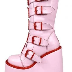 Y.R.U. Dune Strawberry Platform Boots In Pink Red