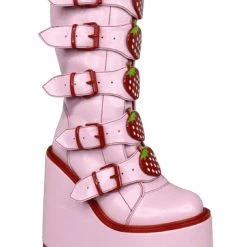 Y.R.U. Dune Strawberry Platform Boots In Pink Red