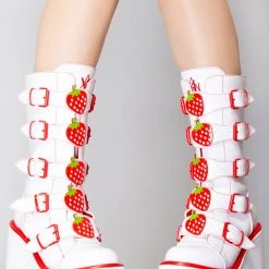 Y.R.U. Shoes Dune Strawberry Platform Boots In White/Red