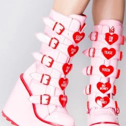 Y.R.U. New Dune Valentine Platform Boots In Pink Red