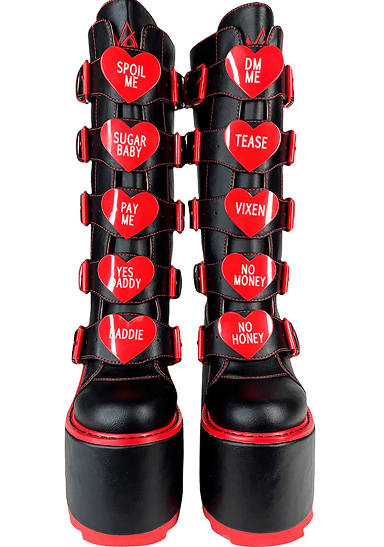 Y.R.U. New Dune Valentine Platform Boots In Black Red 7 Y.R.U. New Dune Valentine Platform Boots In Black Red