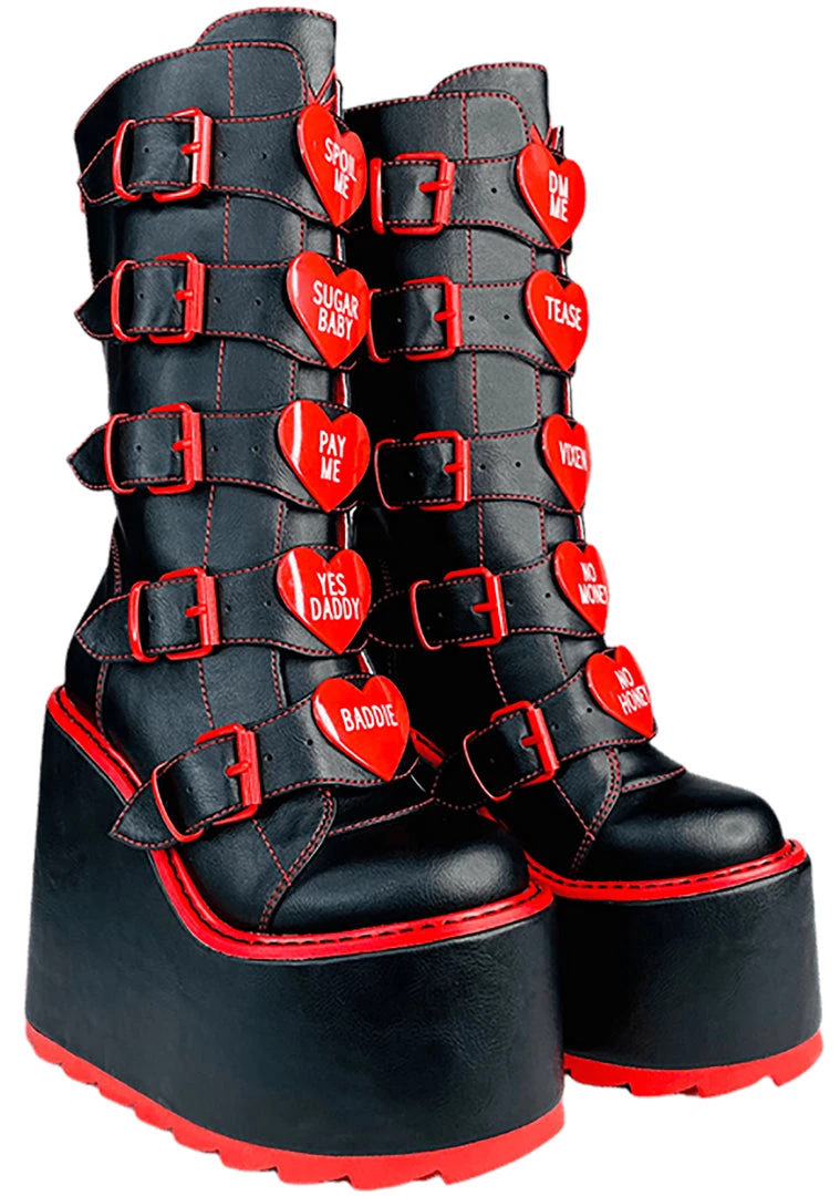 Y.R.U. New Dune Valentine Platform Boots In Black Red 6 Y.R.U. New Dune Valentine Platform Boots In Black Red