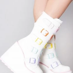 Y.R.U. Shoes Dune Valentine Platform Boots In White Pastel