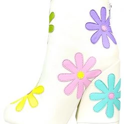 Y.R.U. New Jem Daisies Ankle Boots In Pastel White