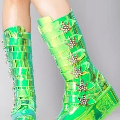 Y.R.U. Mad World Karma Hi Weed Platform Boots In Green Atlantis